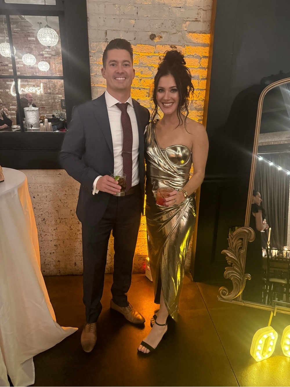 Metallic One-Shoulder Draped Cocktail Dress - Gold
